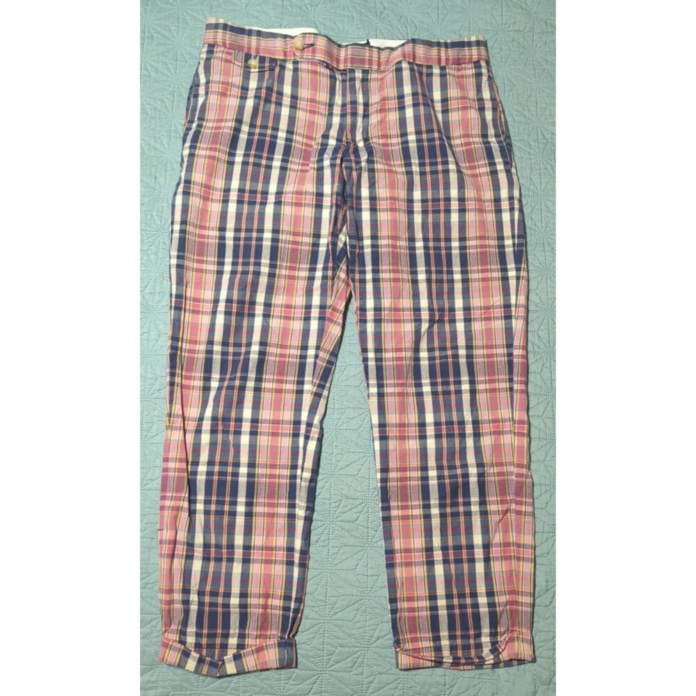 Ralph Lauren Sport Vtg Womens India Plaid Crop Pants 90's Pink Navy Orange Sz 12